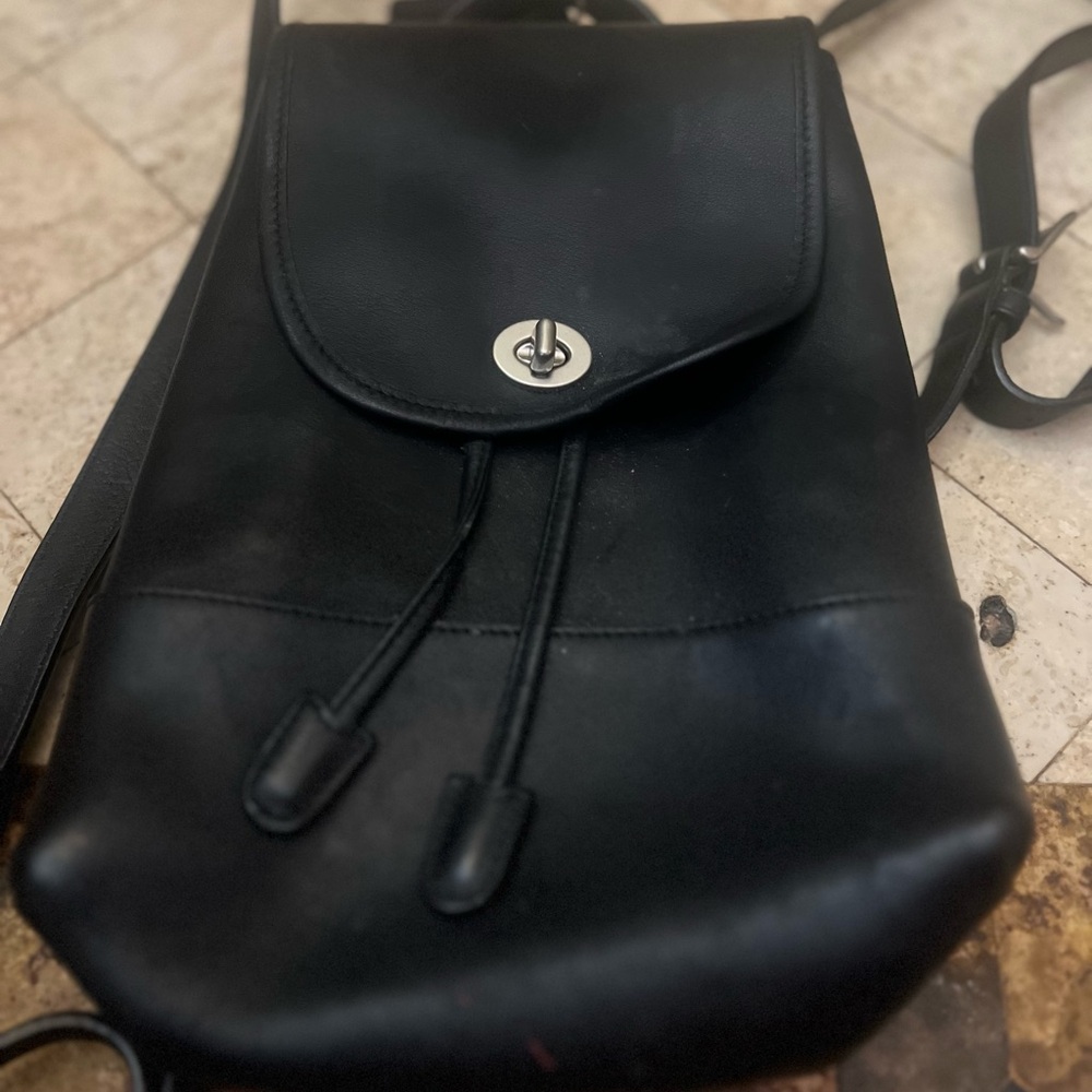 Coach Black Backpack with Silver Accents